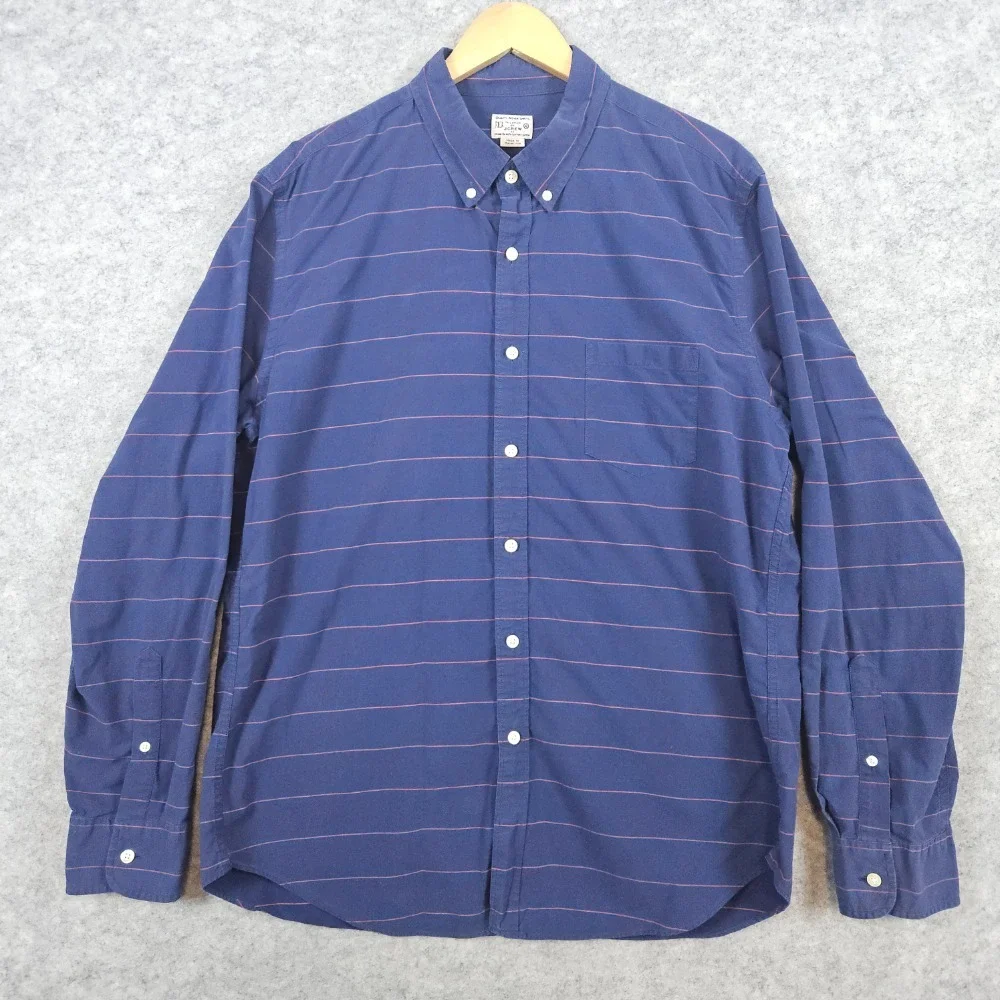 J Crew Men's Blue Red Striped Shirt Size XL Button Down 100% Cotton LIGHT WEAR